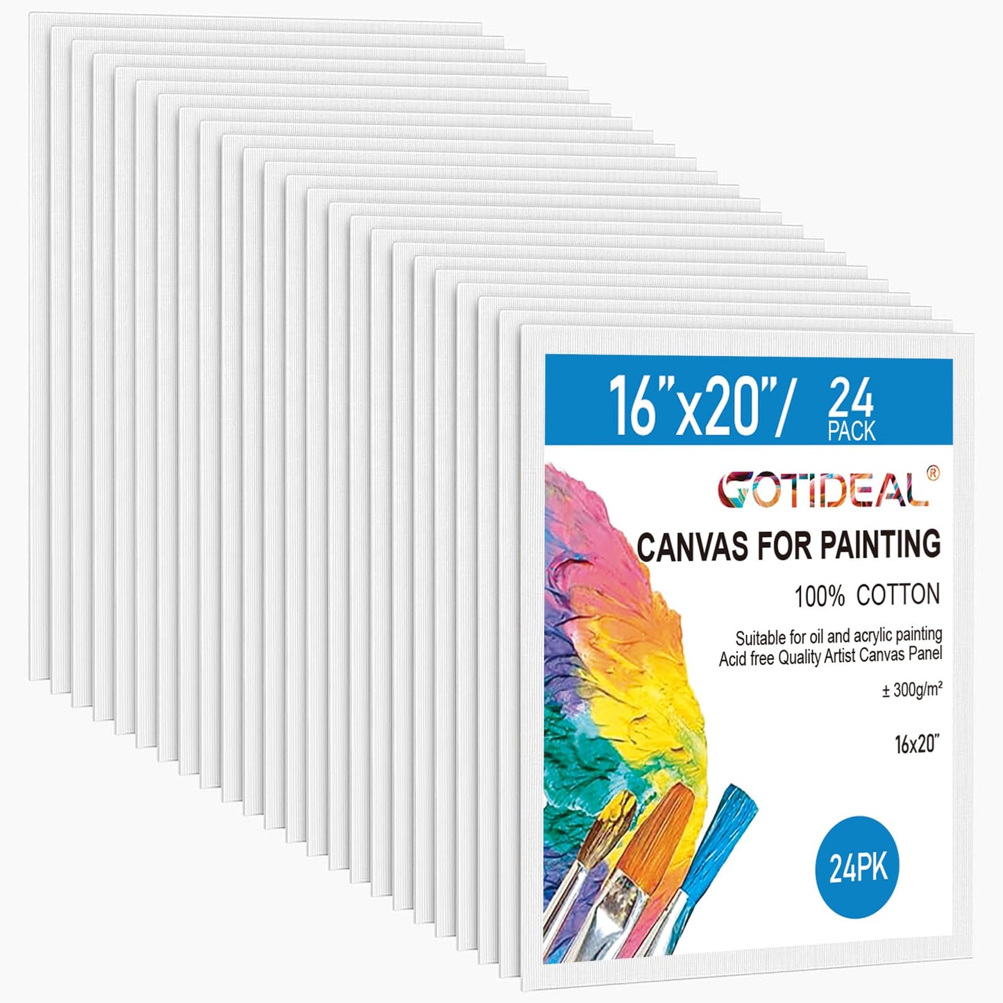 Gotideal Canvas Boards for Painting, 24pcs 16x20 Primed Canvas for Painting, Bulk Painting Canvas for Kids and Adults, White Blank Canvas Panels for Acrylic, Oil, Pour Art Supplies