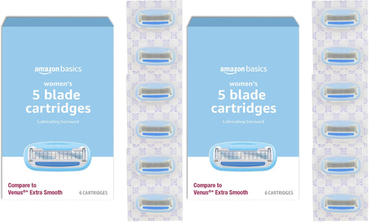 Amazon Basics 5-Blade Razor Refills for Women, (Fits Amazon Basics Razor Handles Only) (Previously Solimo), 6 Count (Pack of 2)