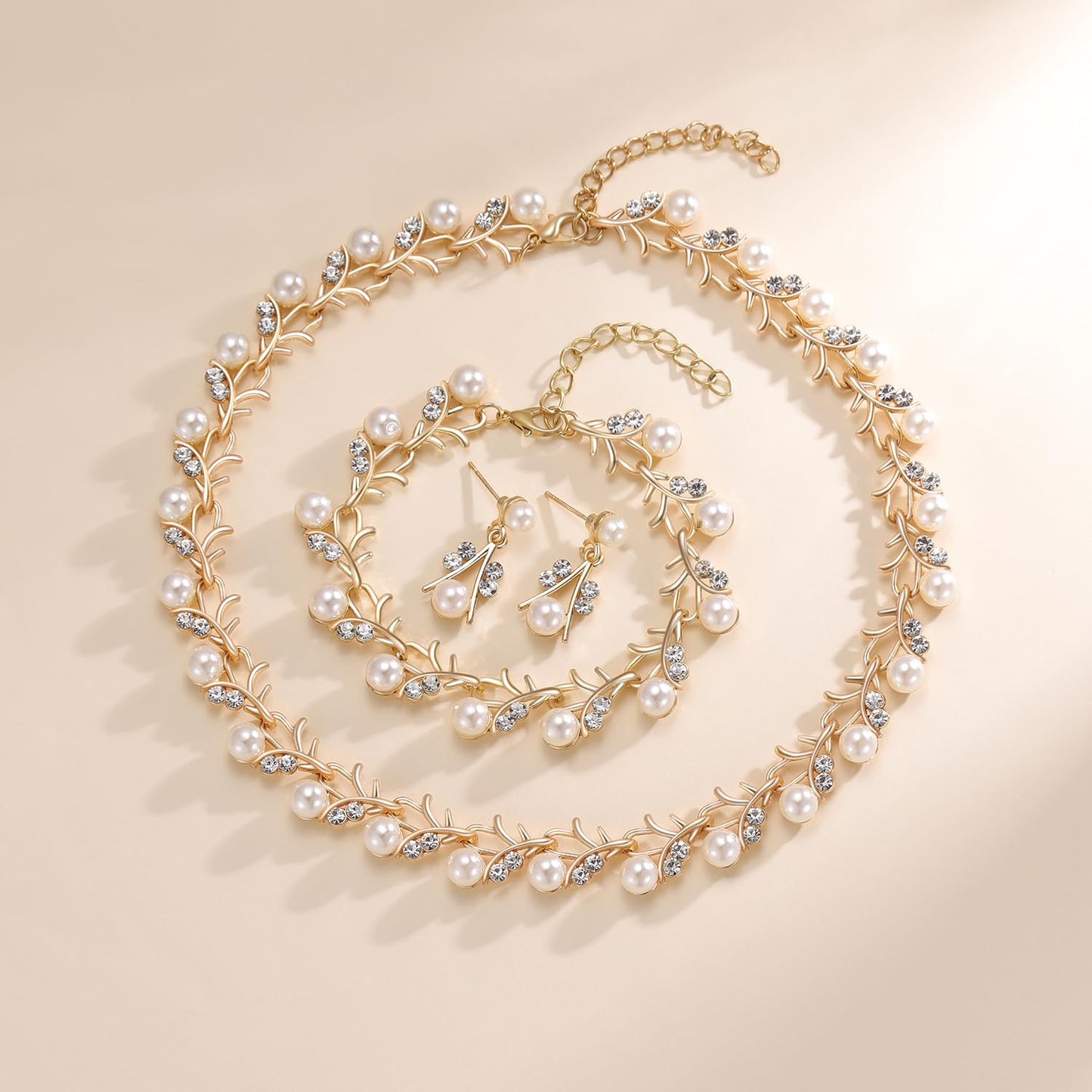 AILUOR Pearl Jewelry Set for Women, 14K Gold/Silver Plated Pearl Necklace, Earring Set and Choker - Wedding Bridal Gift (3pcs Gold)