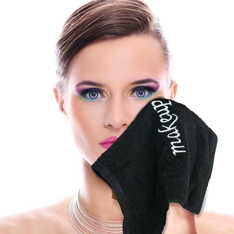 Linteum Textile Bleach Proof Makeup Remover Wash Cloth [Pack of 12/Black] Reusable Bleach Safe Face Towel, 13x13 inches, Extra Soft, Quick Dry, Makeup Wipe Washcloth for Beauty & Personal Care