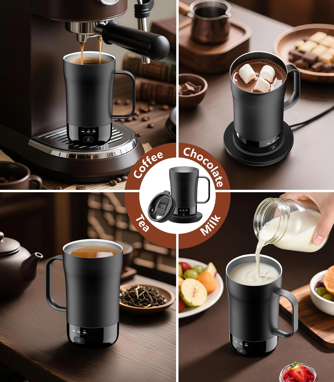 Self-Heating Coffee Mug, 14oz Heated Coffee Mug - Rechargeable Temperature Control Coffee Mug Keep Coffee Hot All Day, Smart Mug Great Gift for Coffee Lovers & Slow Sippers