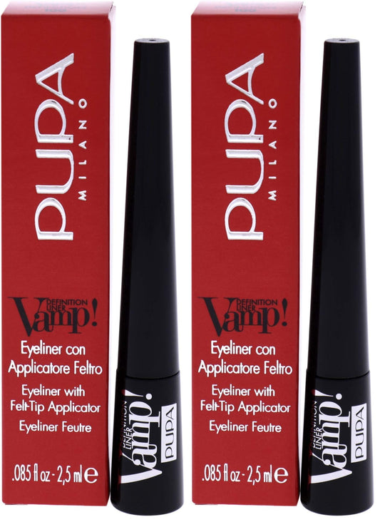 Pupa Milano Vamp! Definition Liner - Eyeliner With Felt Applicator - Matt and Pearly Finishes - Precise, Flawless and Defined Color - Ultra Pigmented - 100 Extra Black - 0.85 Oz (Pack of 2)