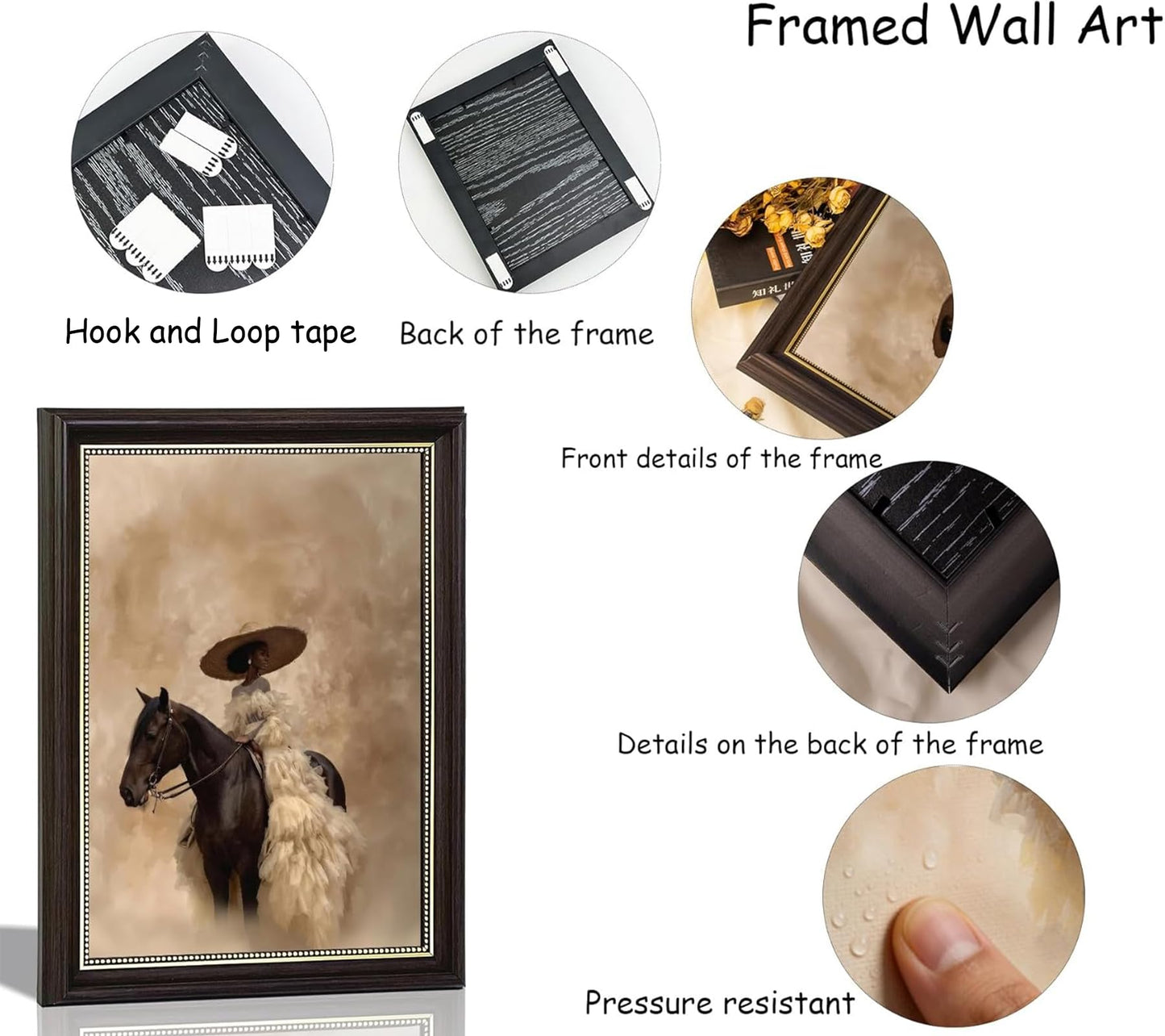Dark Brown Framed Western Cowgirl Wall Art Trendg Black Girl Riding Horse Canvas Wall Decor African American Bride Woman Poster Print Artwork for Living Room Dormitory Bedroom 9x11 inch