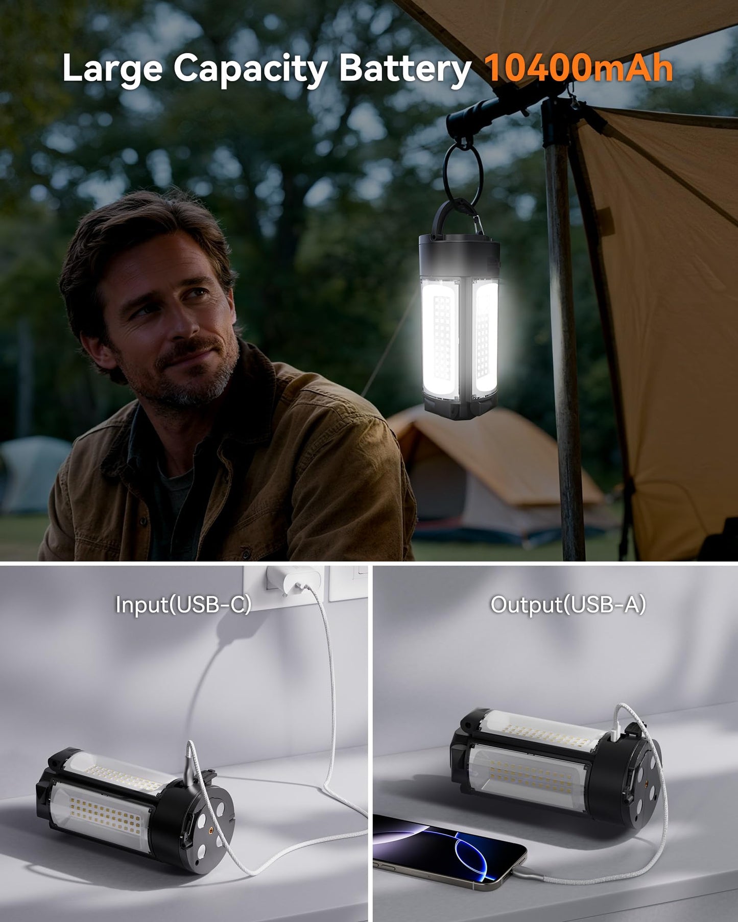 CORESLUX Rechargeable Camping Lights with Stand, 6000K Portable Work Light, 4 LED Lamp Heads Magnetic Flashlight with Detachable Tripod Camping Essentials for Outdoor Work, Garage, Camping, Fishing