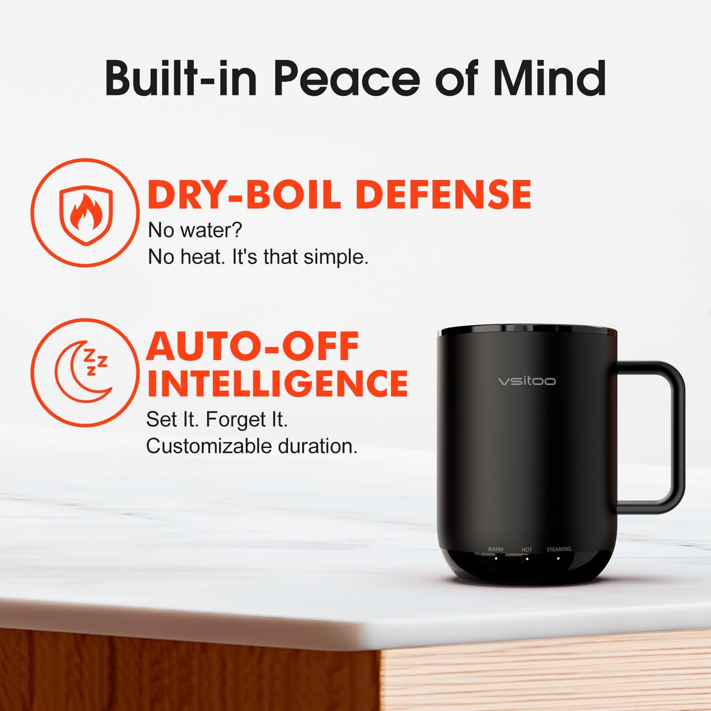 Vsitoo S3 Plus 14oz Heated Coffee Cup - Temperature Control Smart Mug with Mug Warmer, Auto-Sensing AI Heats Drinks to 120-150°F Hands-Free.Ideal for Home/Office/Gifts，Black