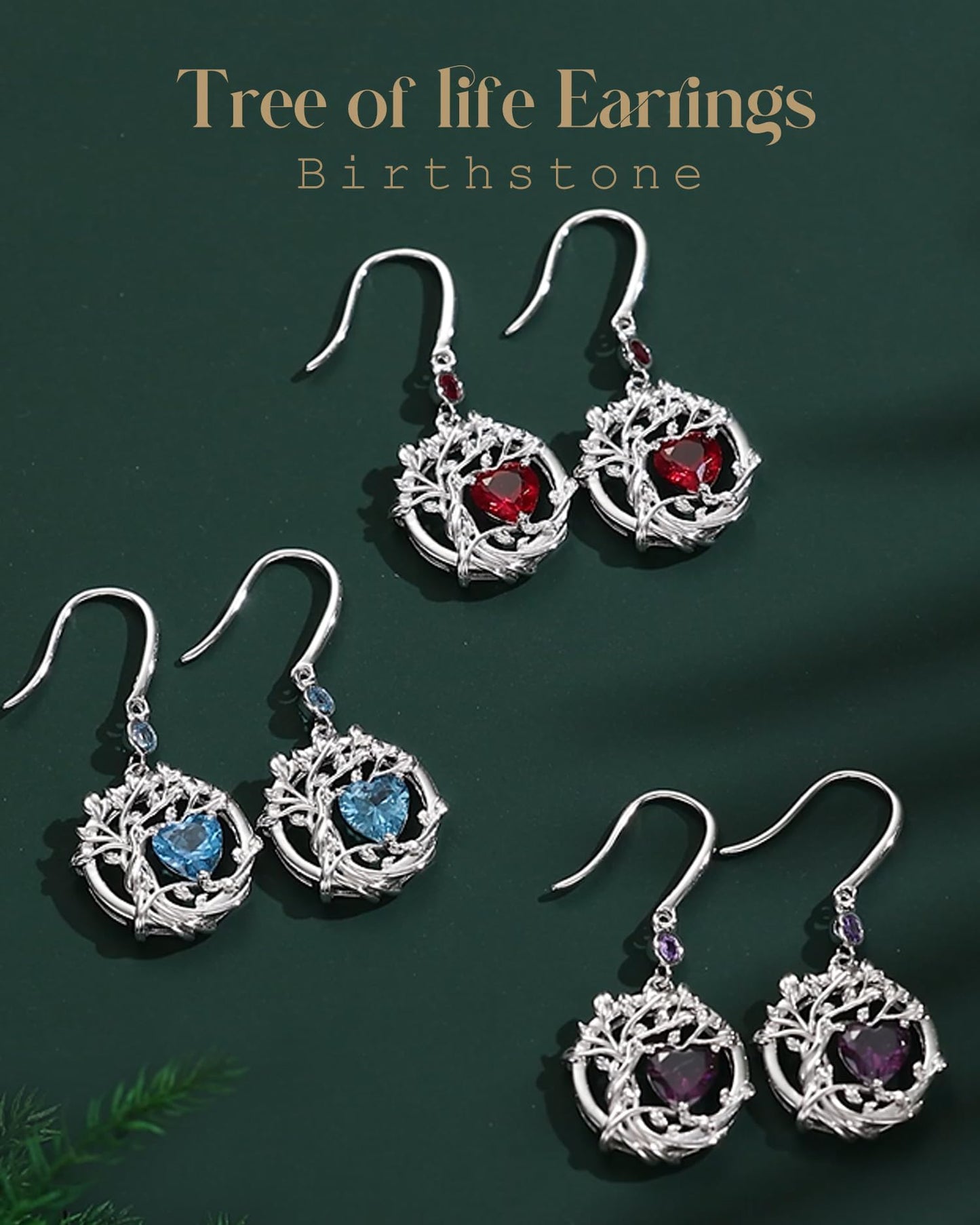 FANCIME Tree of Life Earrings 925 Sterling Silver Dainty Blue Topas Dangle Drop Gemstone Earring November December Birthstone Fine Jewelry Birthday Mothers Day Gifts for Women Her Mom