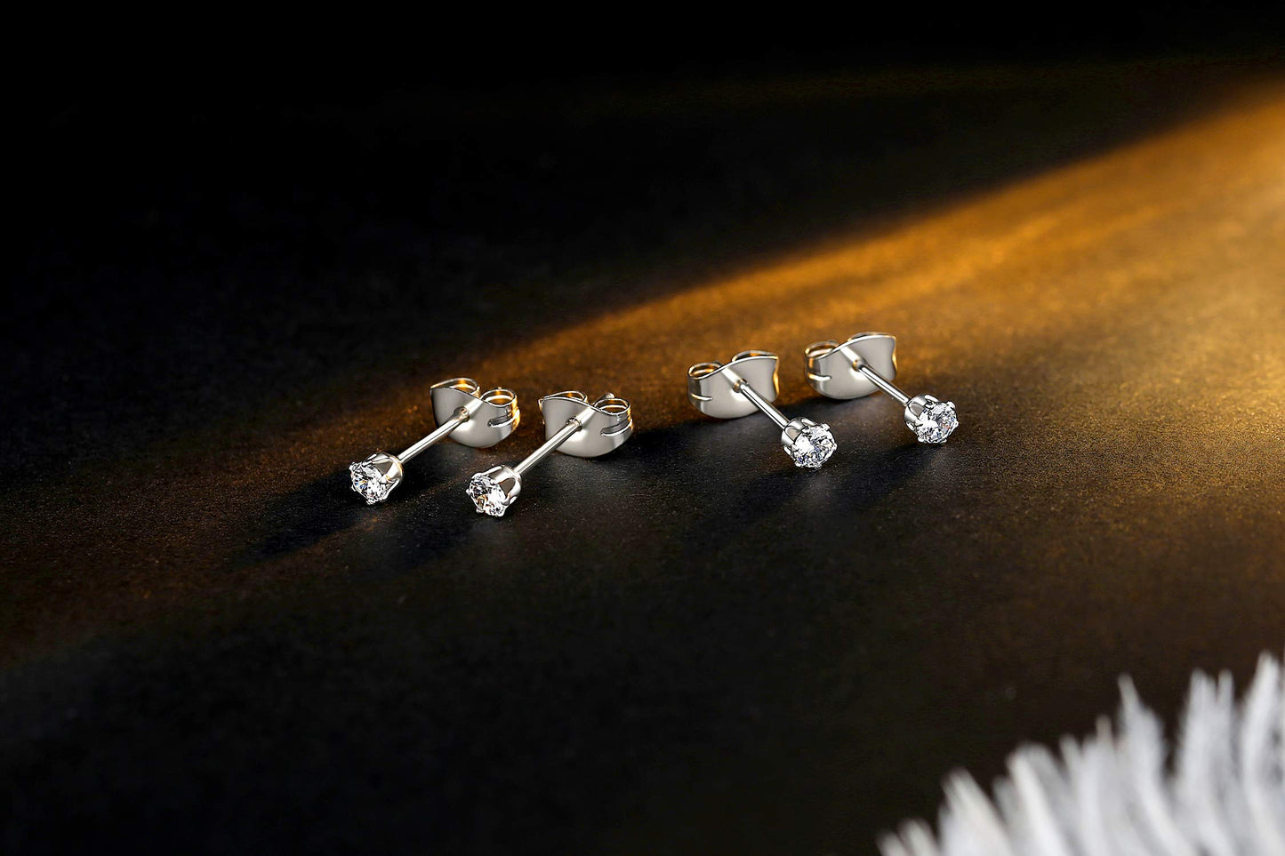 FOSIR 10 Pairs 4mm Tiny Women's Surgical Stainless Steel Clear Cubic Zirconia Stud Earrings, Hypoallergenic 316L Earrings Pack