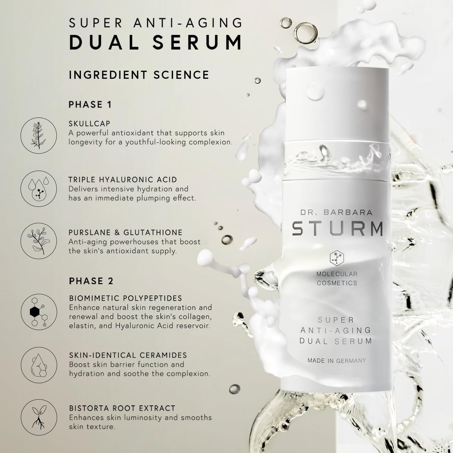 Super Anti Aging Dual Serum 1.7 Fl Oz, Hydrating Peptide and Ceramide Facial Serum, Firms Smooths Fine Lines, Strengthens Skin Barrier, Luxury Skincare By Dr. Barbara Sturm