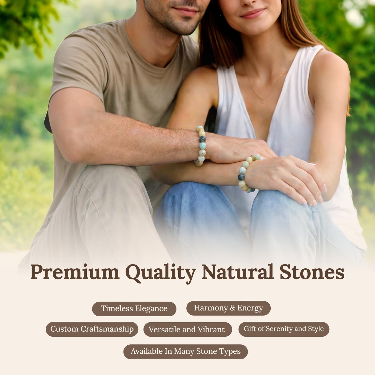 Elm City Direct 8mm Natural Stone Beaded Bracelet – Unisex Crystal Stretch Bracelets for Men & Women, Chakra & Healing Jewelry, Gift-Ready Beaded Bracelets (Amazonite, 8mm)