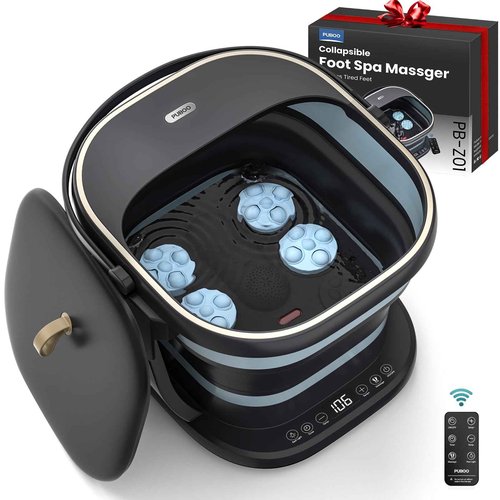 Puboo Collapsible Foot Spa Bath Massager with Heat, 95-115°F Precise Temp Control, Motorized Massage Rollers & Acupressure, Heated Foot Bath Soak Tub, Fits US Men’s Size 11, Gift for Christmas