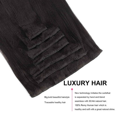 ABH AmazingBeauty Hair Real Remy Thick Yaki Straight Clip Ins Black Hair Extensions for African American Relaxed Hair 7 Pieces 120 Gram Per Set, 14 Inch