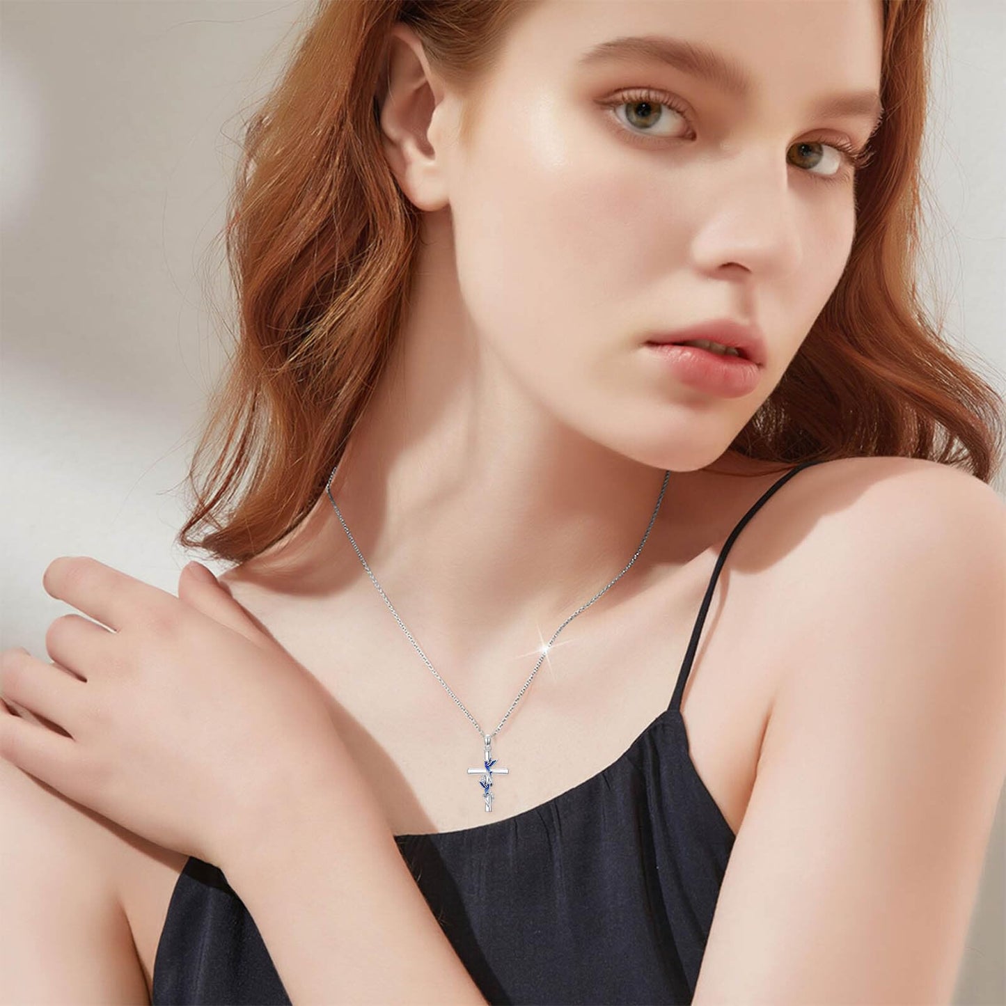 YYB Cross Necklace Valentines Day Gifts for Women 925 Sterling Silver Hummingbird Necklace Hummingbird Cross Pendant Gifts for Women