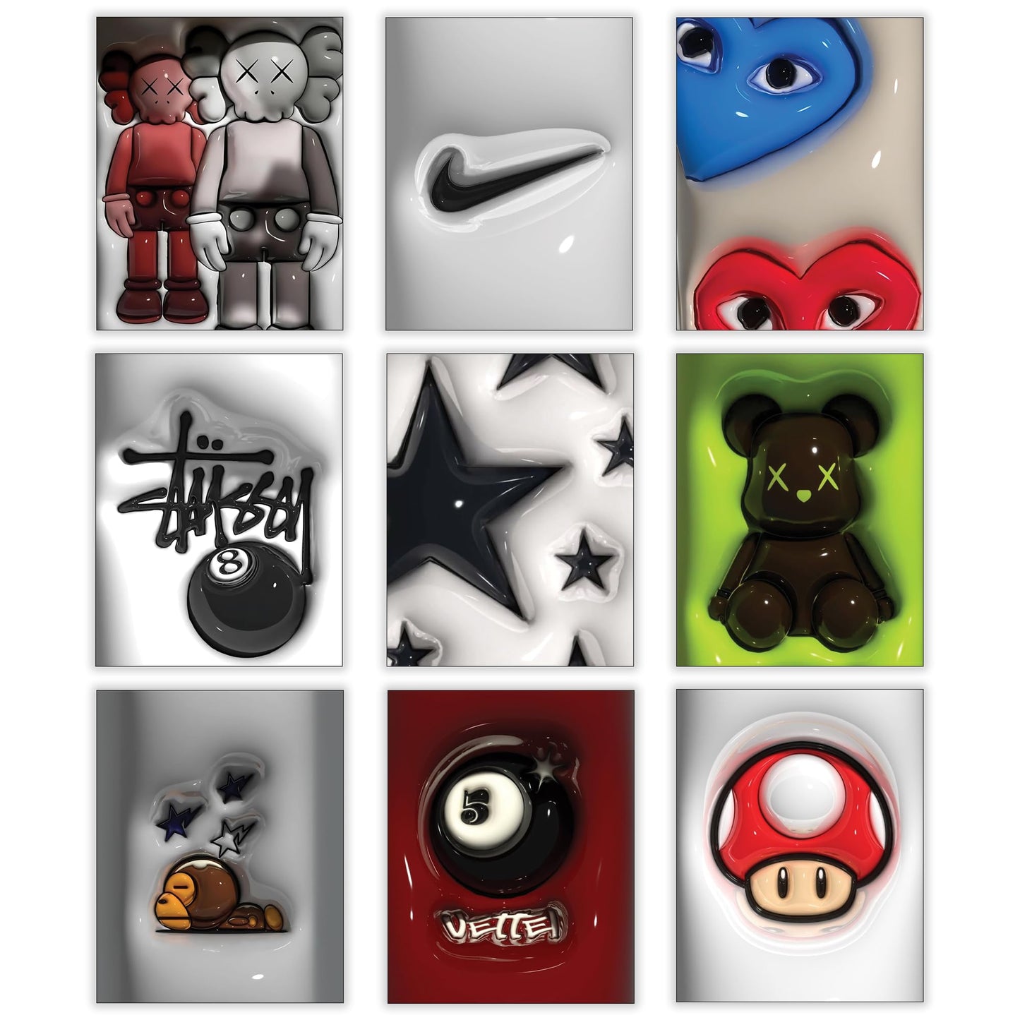 Hypebeast Posters Trendy Wall Decor Sneakerhead Room Decor For Teen Boys Room Girl Wall Collage Art Prints Glass Effect Painting 9pcs set 8x10 inch