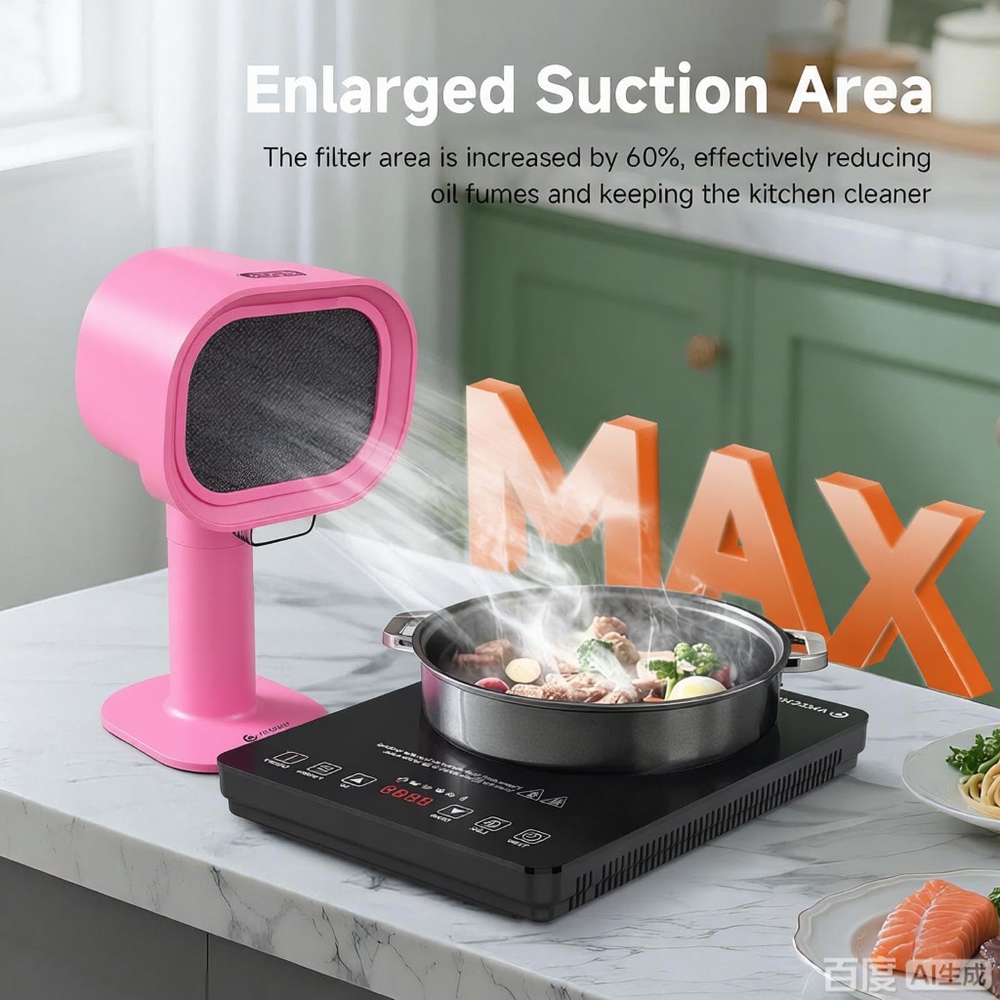 Portable Range Hood - 6-Speed Adjustable Exhaust Fan with Telescoping Height & 60° T，PINK