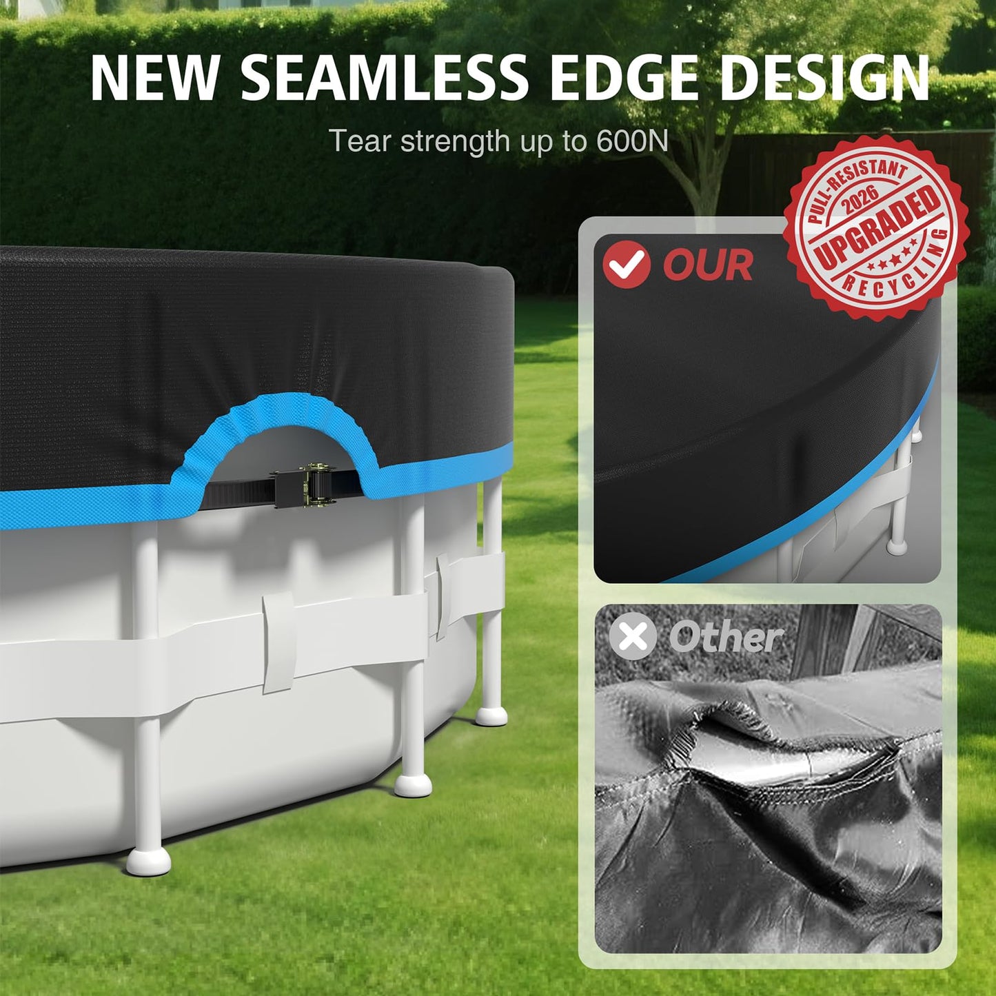 AGROAIDE 18ft Above Ground Pool Cover with Ratchet Tie Downs, 420D Oxford Fabric for All Season Use - Tear Resistant, UV & Dust Proof