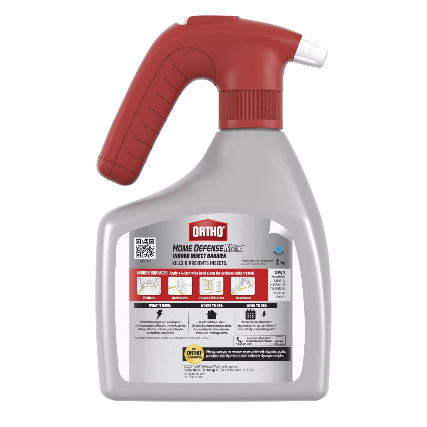 Ortho Home Defense Max Indoor Insect Barrier Battery-Powered Sprayer - Ready-To-Use Indoor Bug Spray, Kills Ants, Roaches, Spiders, Fleas and Ticks, 1.5 L