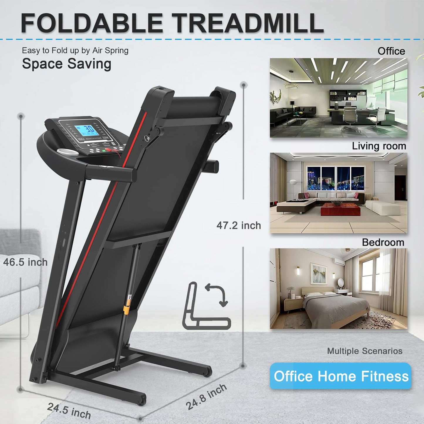 Home Foldable Treadmill with Incline, Folding Treadmill for Home Workout, Electric Walking Running Treadmills Machine 5" LCD Screen 250 LB Capacity Bluetooth Music