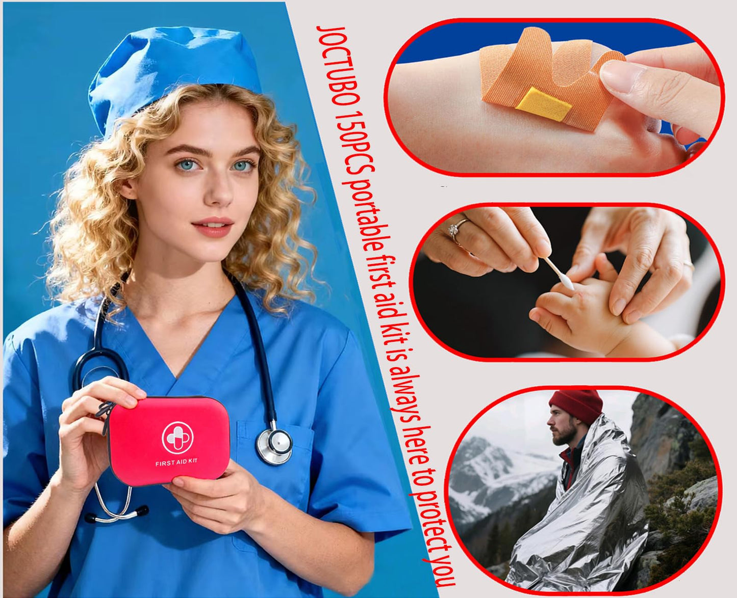 First Aid Kit 150 Piece Waterproof Hard Shell Emergency Medical Kit for Home, Camping, Hiking, Sports, Office, Adventure Portable IFAK Kits (Red)