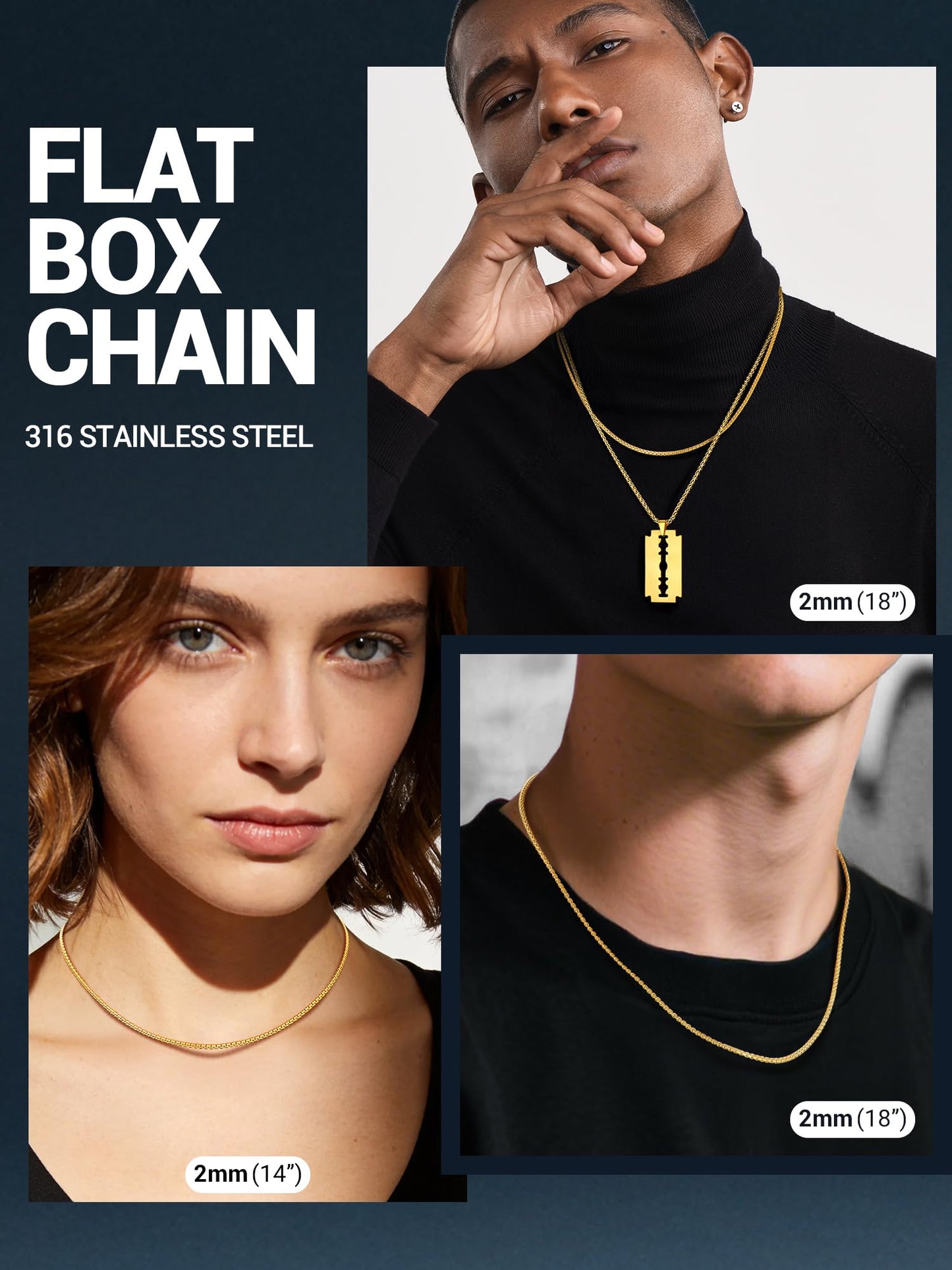 PROSTEEL Gold Chain for Men 2mm Mens Gold Chain Thin Male Necklace Layered Long Necklace 30inch