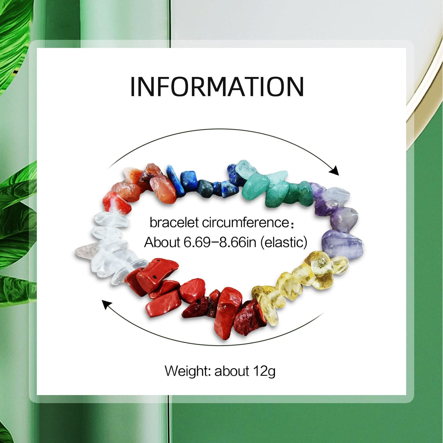 Natural Gemstones Chip Bead Bracelet for Men Women,Healing Chakra Bracelet Adjustable Slider Handmade Stress Relief Crystals Bracele (color)