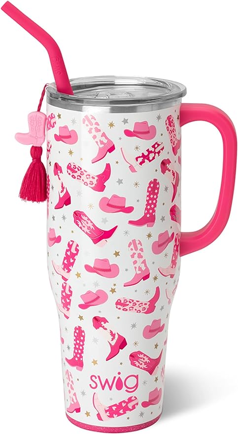 Swig Life 40oz Mega Mug, 40 oz Tumbler with Handle and Straw, Cup Holder Friendly, Dishwasher Safe, Large Stainless Steel Insulated Tumbler, Lightweight Cowgirl Cups, Cowgirl Gifts (Let's Go Girls)