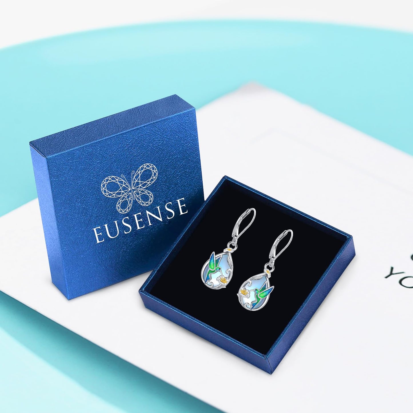 Eusense Sterling Silver Teardrop Moonstone Earrings Delicate Hummingbird Earrings for Women Floral Dangle Design Elegant Vintage Bird Jewelry Gift