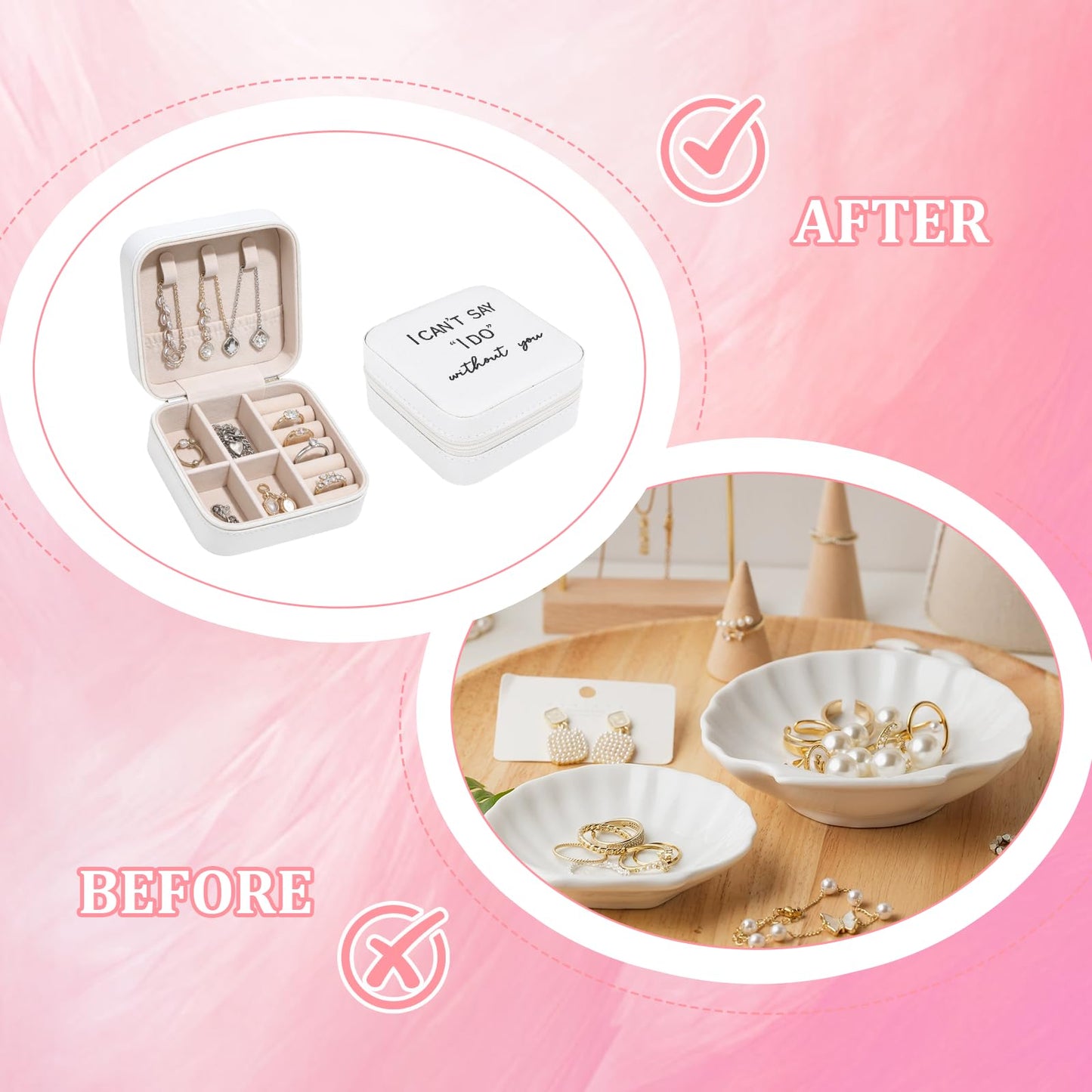 8 Pack Small Jewelry Box Bridesmaid Proposal Gifts, Pu Leather Potable Travel Jewelry Case Bridesmaid Gifts, Rings Necklaces Earrings White Storage Box for Women Bridal Shower Engagement Wedding