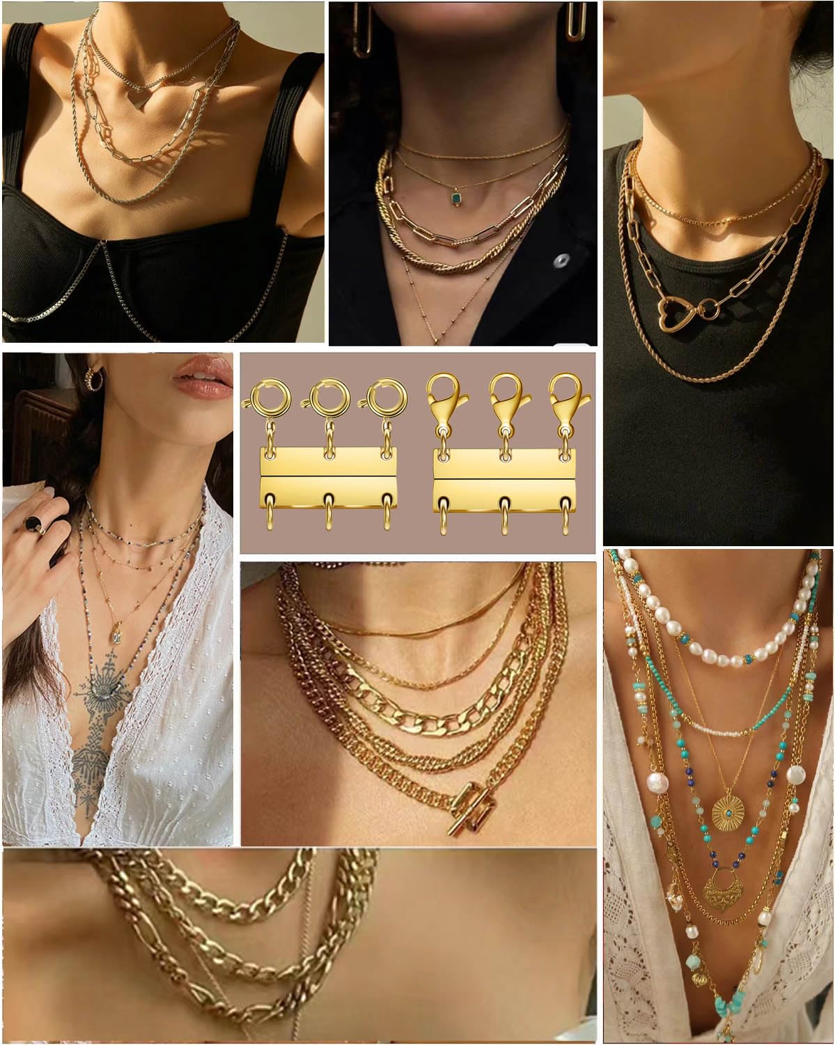 Layering Magnetic Necklace Clasps, Multiple Necklace Clasp,Necklace Clasps for Layered Look，Stainless Steel Chain Link Clasps for Necklaces and Bracelets, Silver, Gold (3 Silver A)