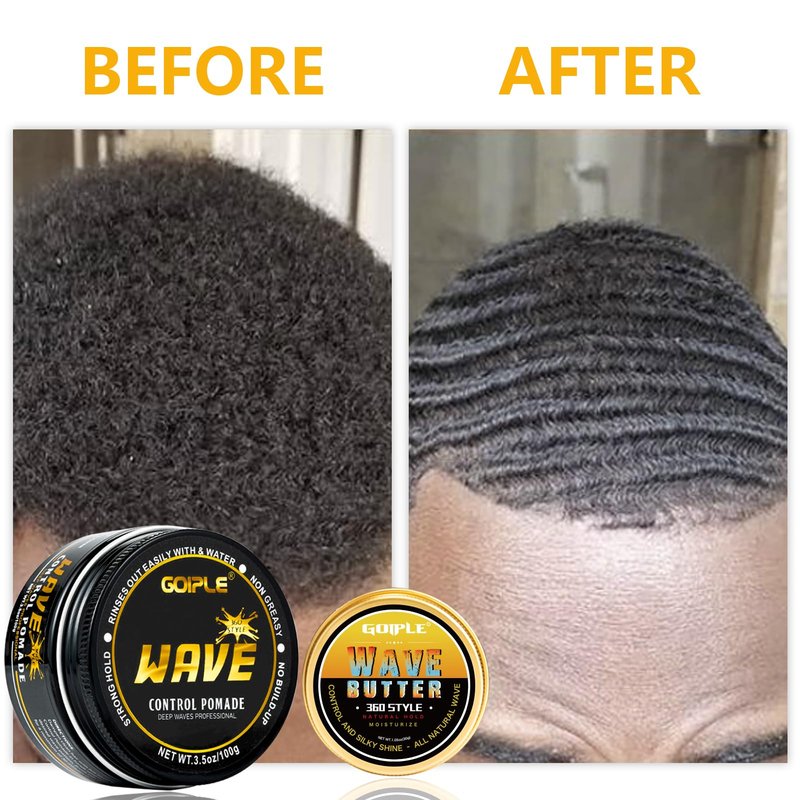 Wave Pomade for Men - Strong Hold, Easy Wash, Promotes Layered Waves, Moisture, Silky Shine, Hair Cream, Grease, Brush, Durag, Cap Set (Red)