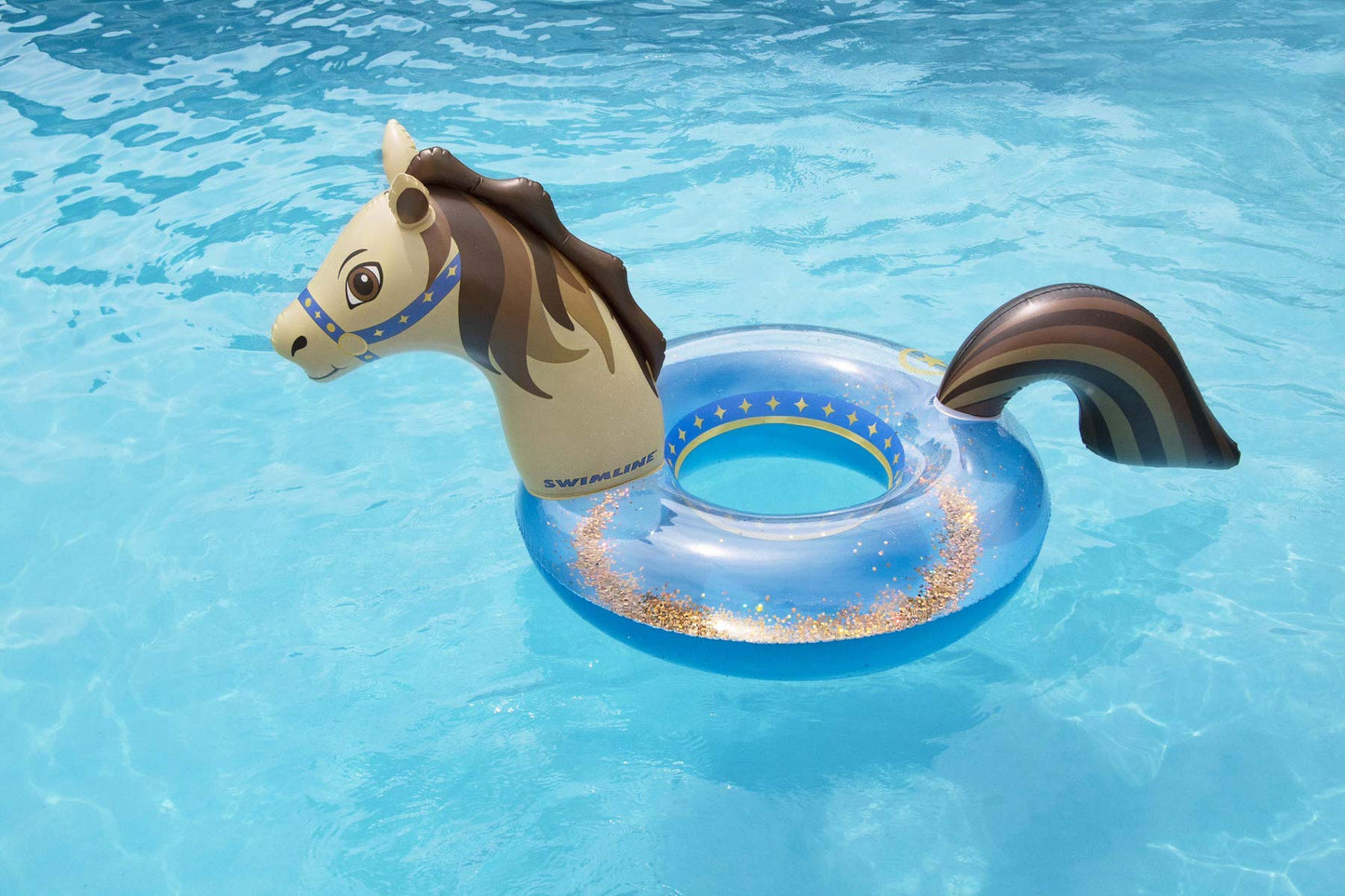 Swimline Glitter Hobby Horse Pool Ring – Inflatable Lounge Float with Fun Design for Adults & Teens – Durable Vinyl Ring for Pool, Lake, or Beach – Easy to Inflate and Store