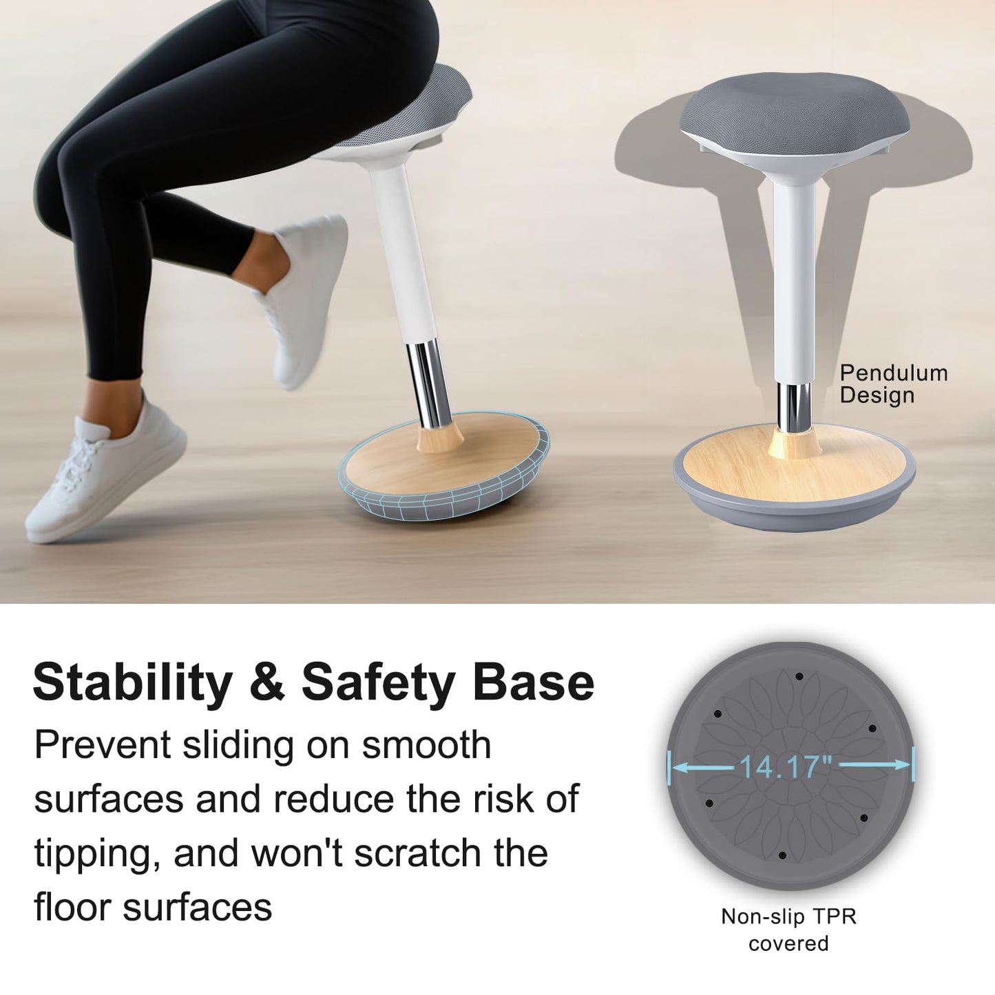 ERGO COLLECT Wobble Stool - Adjustable Height Standing Desk Chair | Sit Stand Stool with 360-Degree Non-Slip Swivel Base|for Home,Office and Classroom(Light Wood)