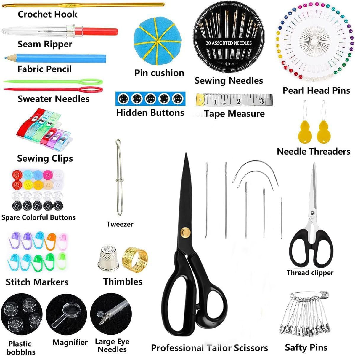 Sewing Kit for Adults,with Heavy Duty Fabric Tailor Scissors, 233 Pcs Newly Upgraded Hand Travel Sewing Kit Professional Needle and Thread Kit, Portable Sewing Supplies for Travel Home Beginners