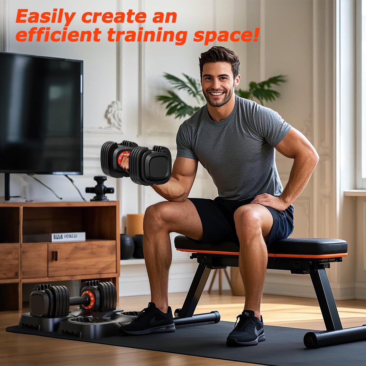 Rendpas Adjustable Dumbbells Set of 2, 1-Sec Adjustable Weights Dumbbells Set, 10 in 1 Dumbbell Set with Anti-Slip Texture Handle, Weight Set For Home Gym Suit both Men and Women