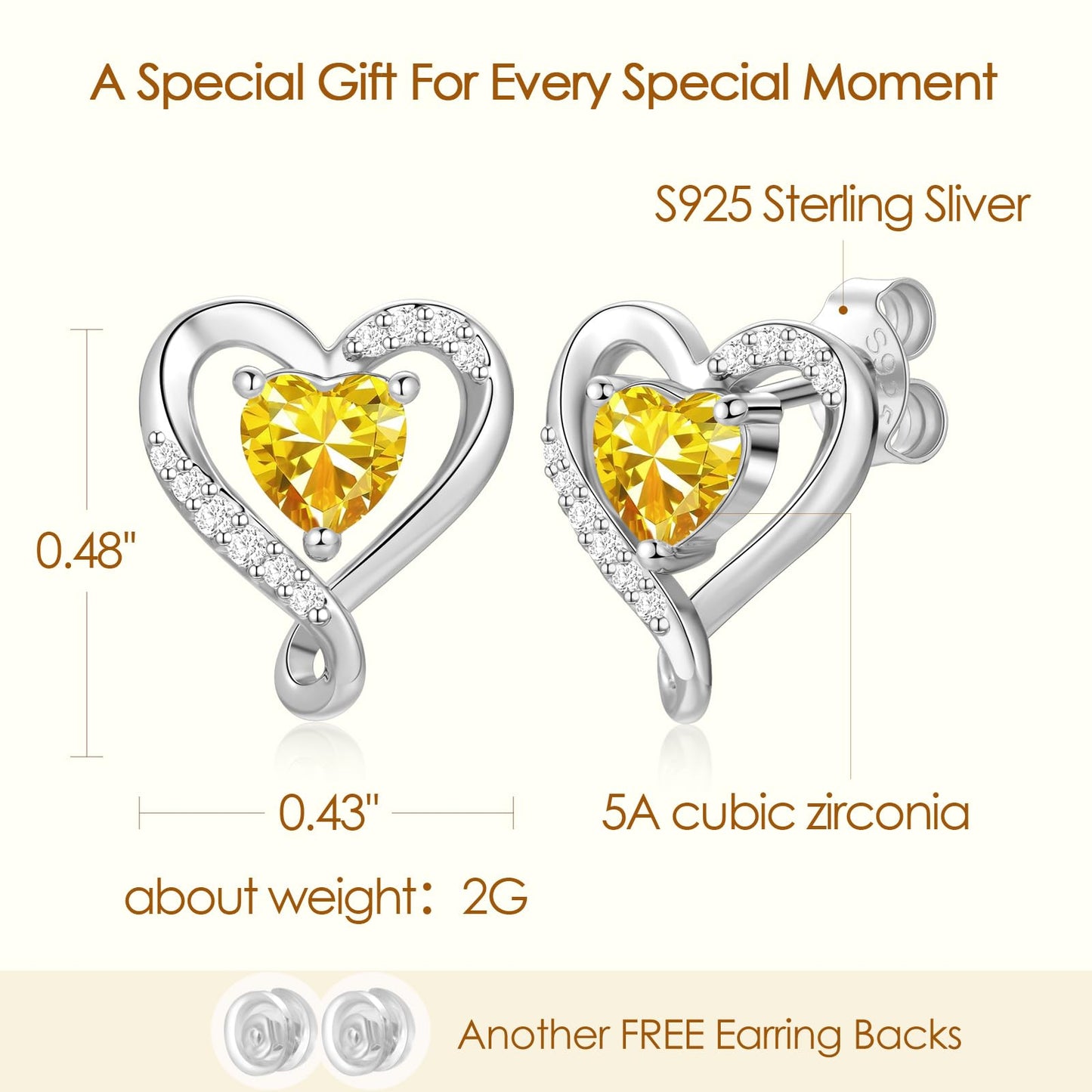 Zifeel Earrings for Women, 925 Sterling Silver Birthstone Heart Studs Earring for Girlfriend Wife, Anniversary Birthday Christmas Valentines Mother’s Day Gifts Jewelry for Women Wife Her Mom