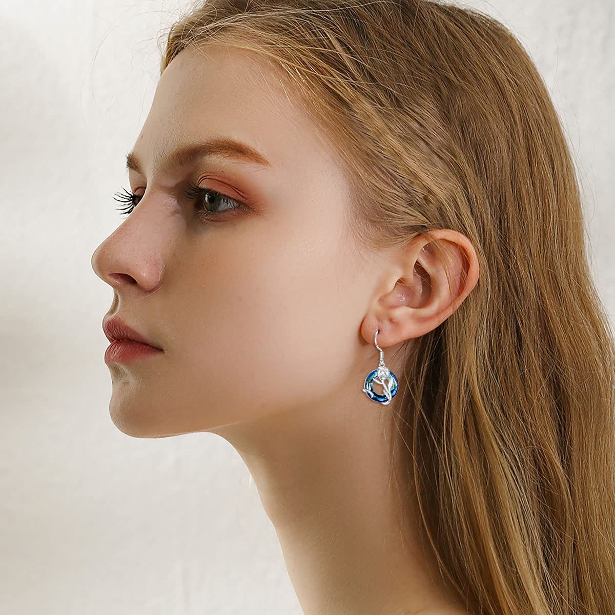 TOUPOP February Birth Flower Earrings Violet Drop Dangle Earrings Blue Crystal Jewelry Birthday Mothers Day Gifts for Women Mom Her
