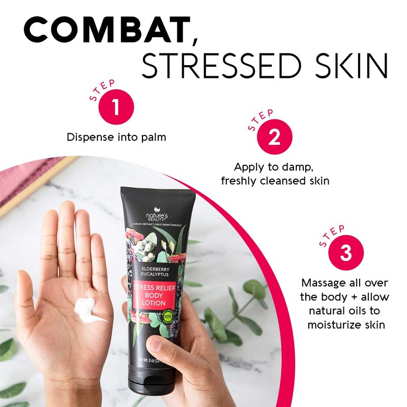 Nature's Beauty Elderberry Eucalyptus Stress Relief Body Lotion Multi-Pack - Lightweight, Non-Greasy Restore Moisturizer, Made w/Shea Butter, Avocado Oil and Sweet Almond Oil, 8 oz (2 Pack)