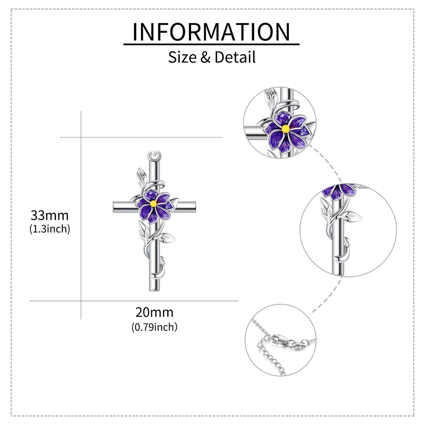Larkspur Necklace 925 Sterling Silver Cross Larkspur Pendant Necklace July Birth Flower Jewelry for Women Gifts