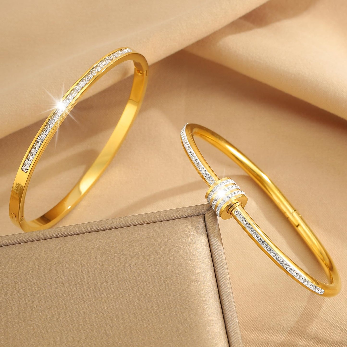 Camhanno Gold Bangles for Women - Stainless Steel Love & Friendship Bracelet Set with Gift Box | Daily Wear & Party Jewelry