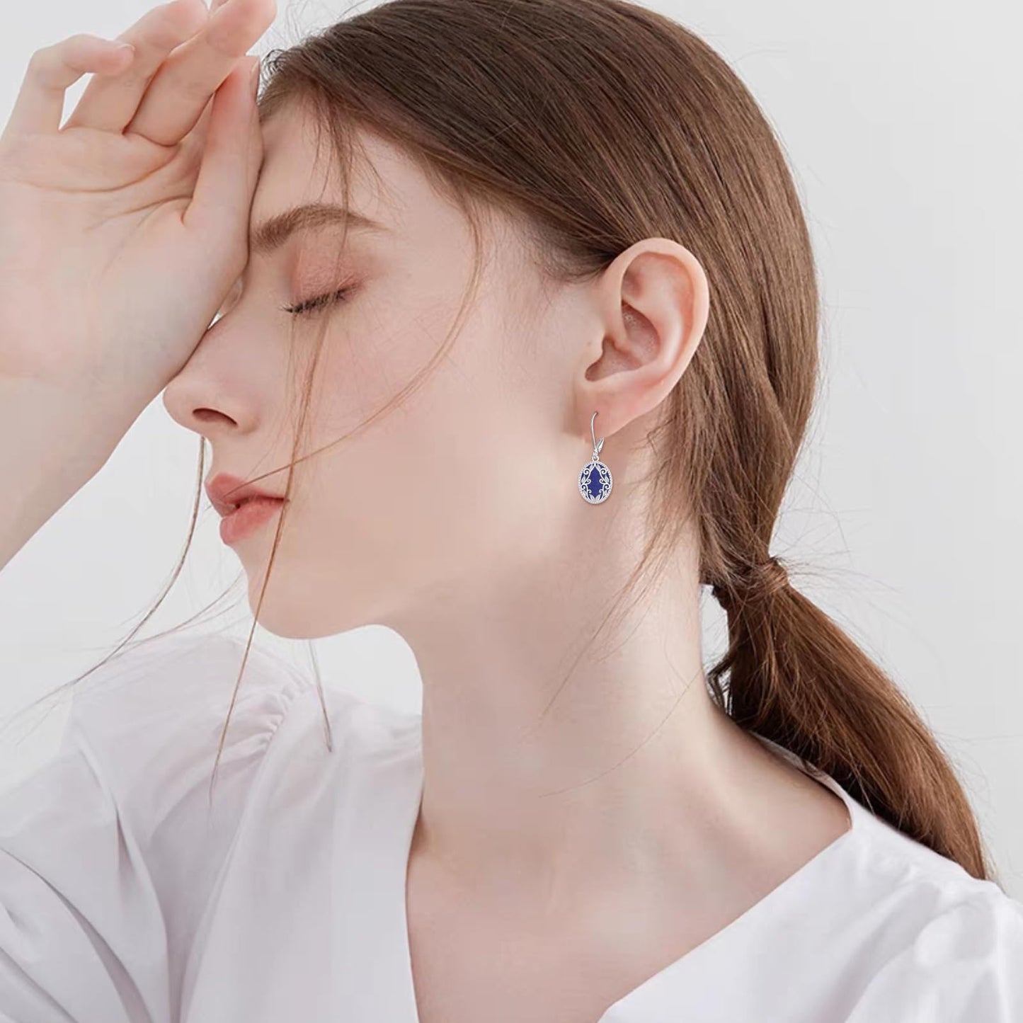 Lapis Lazuli Drop Earrings Sterling Silver Lapis Oval Leverback Earrings Blue Stone Dangle Earrings Jewelry Christmas Gifts For Women