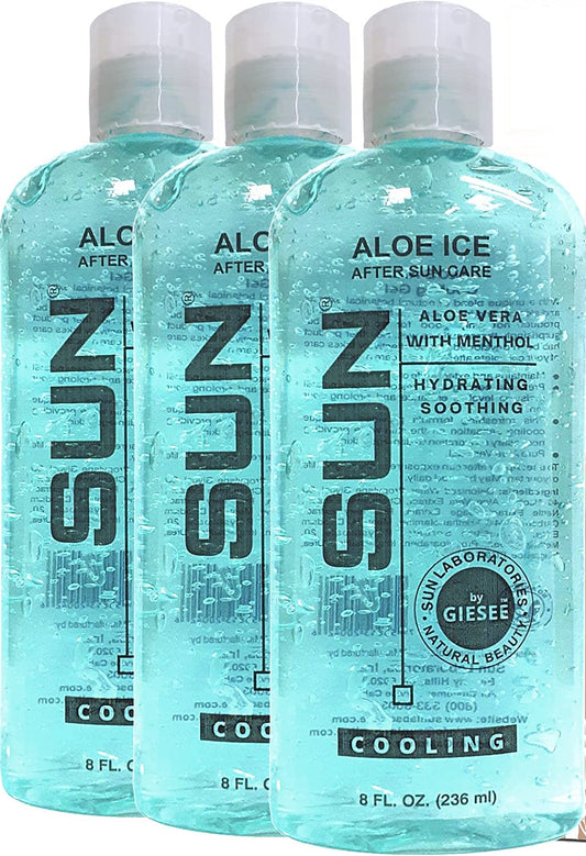 Sun Laboratories Aloe Ice Gel 3-Pack 8 fl. oz. Bottles - Organic Aloe Vera Gel - Pure and Natural After Sun Care, Sunburn Relief, Soothing Sun Cream - Aloe Vera for Burns