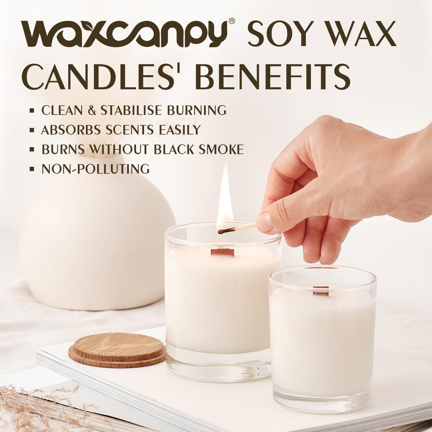 Soy Wax, Waxcanpy Natural Candle Wax, Organic Soy Wax for Candle Making from Farm, No Additives, Harmless and Pure (2lb)