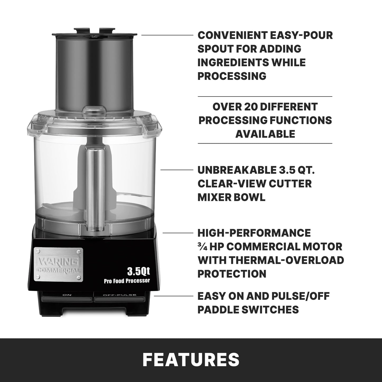 Waring Commercial WFP14S Food Processor, 3-1/2-Quart, Clear 120V, 5-15 Phase Plug