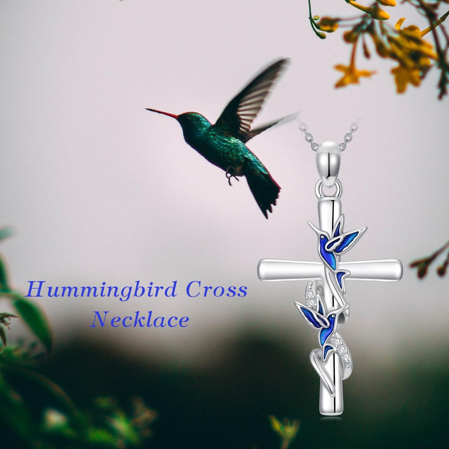 YYB Cross Necklace Valentines Day Gifts for Women 925 Sterling Silver Hummingbird Necklace Hummingbird Cross Pendant Gifts for Women