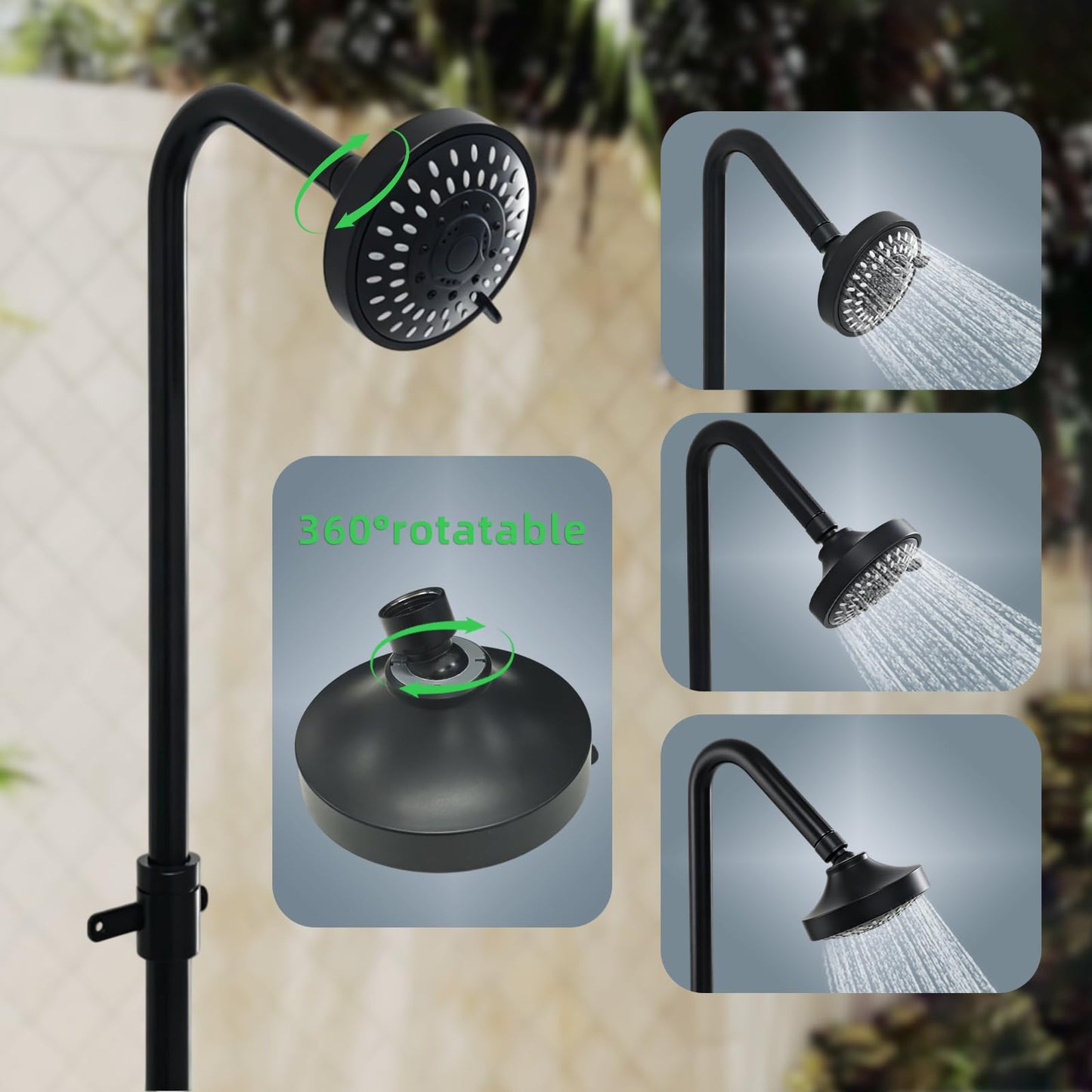 Dbbsfst Outdoor Shower Kit Dual Handle Extendable Exposed Pipe Outdoor Shower Fixtures System with ABS 5 Spray Mode Settings Showerhead Solid Brass 4 Inch Center Mix Valve Matte Black