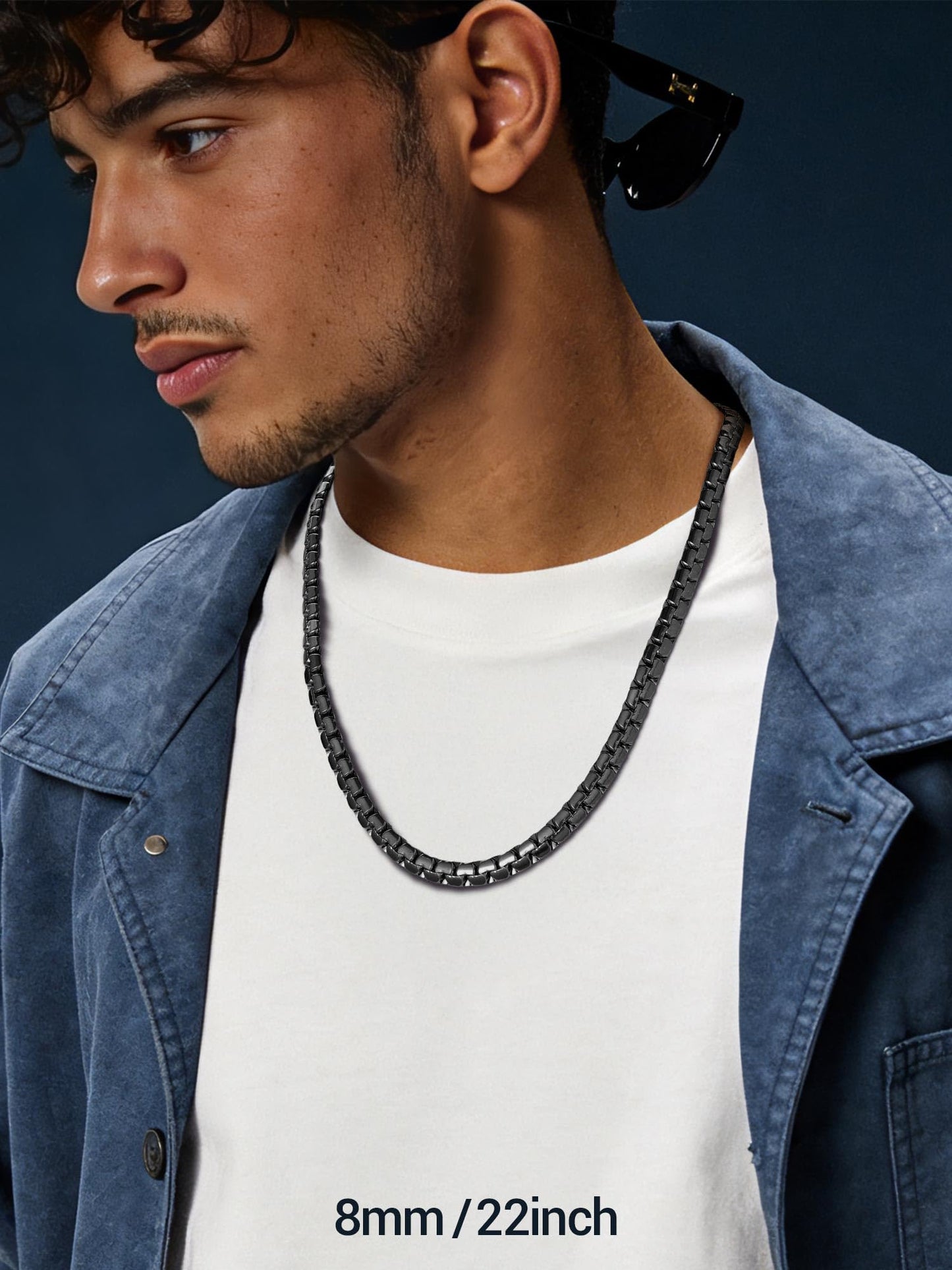 PROSTEEL Mens Chain Necklaces Black Stainless Steel Choker 8mm Chunky Flat Box Necklace for Women Hip Pop Jewelry