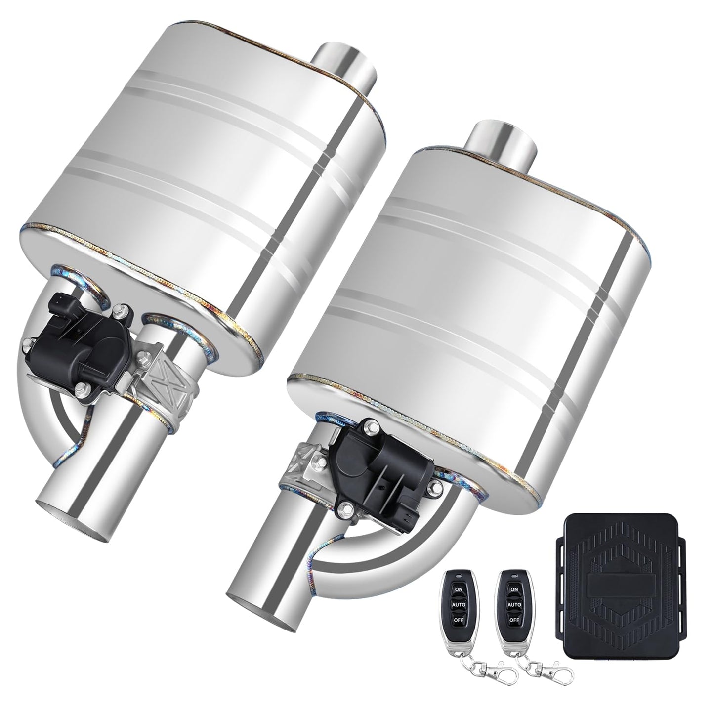 2.5 Inch Valved Muffler Electric Exhaust Cutout with Muffler Cat Back Exhaust System Kit (2pcs)
