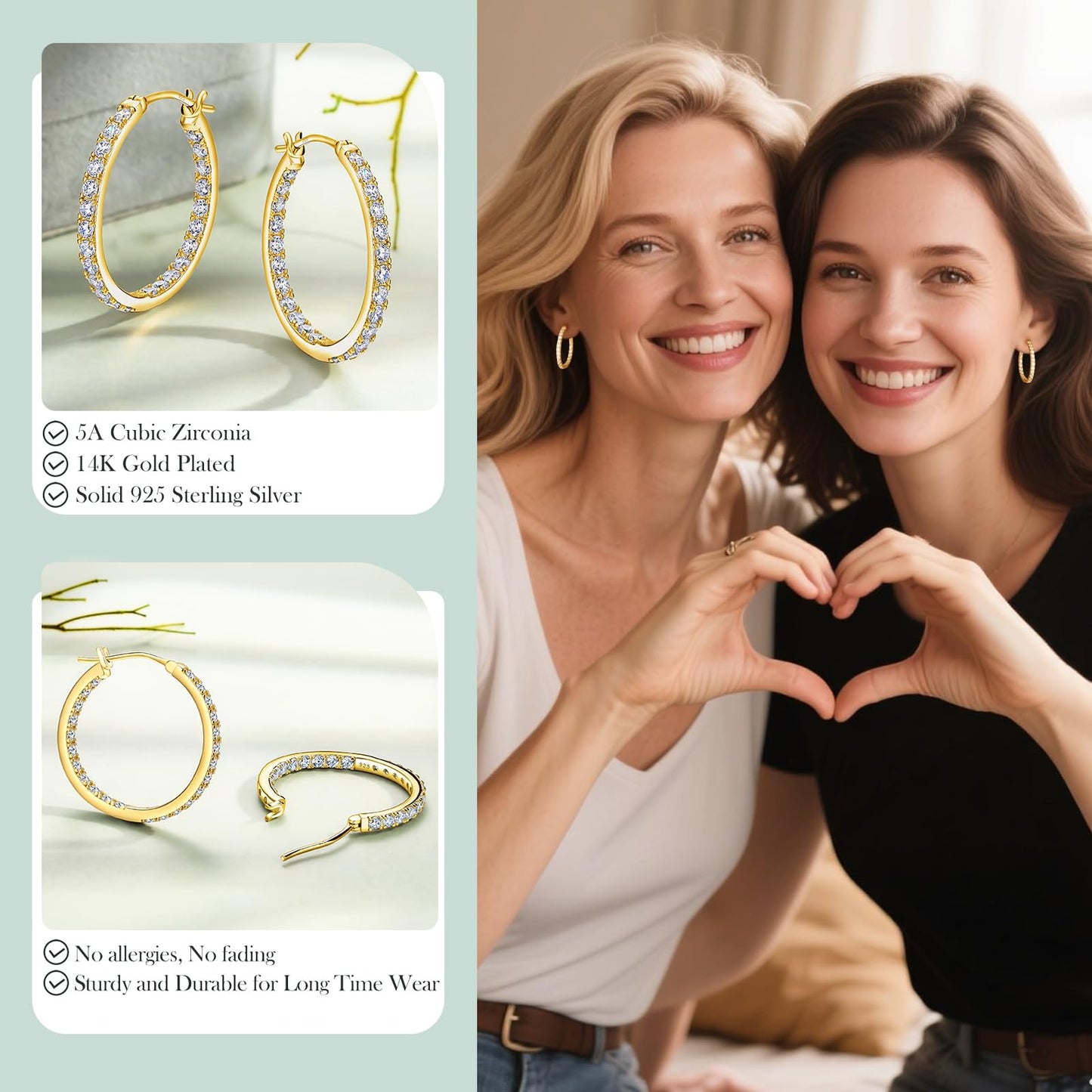 14K Gold Plated Cubic Zirconia Hoop Earrings 25mm Lab Created Diamond Hoops Chunky Hoop Earrings for Women Trendy Jewelry