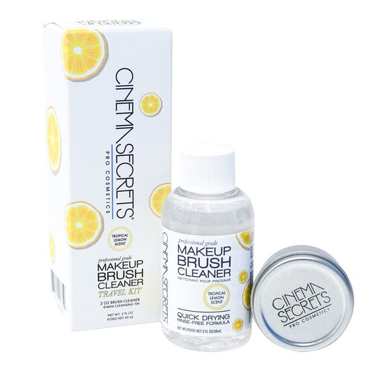 Cinema Secrets Original Makeup Brush Cleaner Kit - Professional Cleanser + Cleansing Tin for Makeup Brushes - Quick-Drying, Rinse-Free Formula - Removes Stubborn Waterproof Make Up - Lemon (2 fl oz)