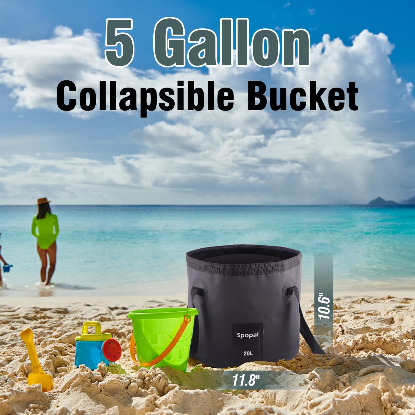 Spopal Portable Camping Shower, [10000mAh Rechargeable], 5-Speed with Collapsible Bucket with Handle 20L, IPX8 Waterproof, LED Display Camp Shower Pump, Perfect for Hiking, Travel, Cars & Pets