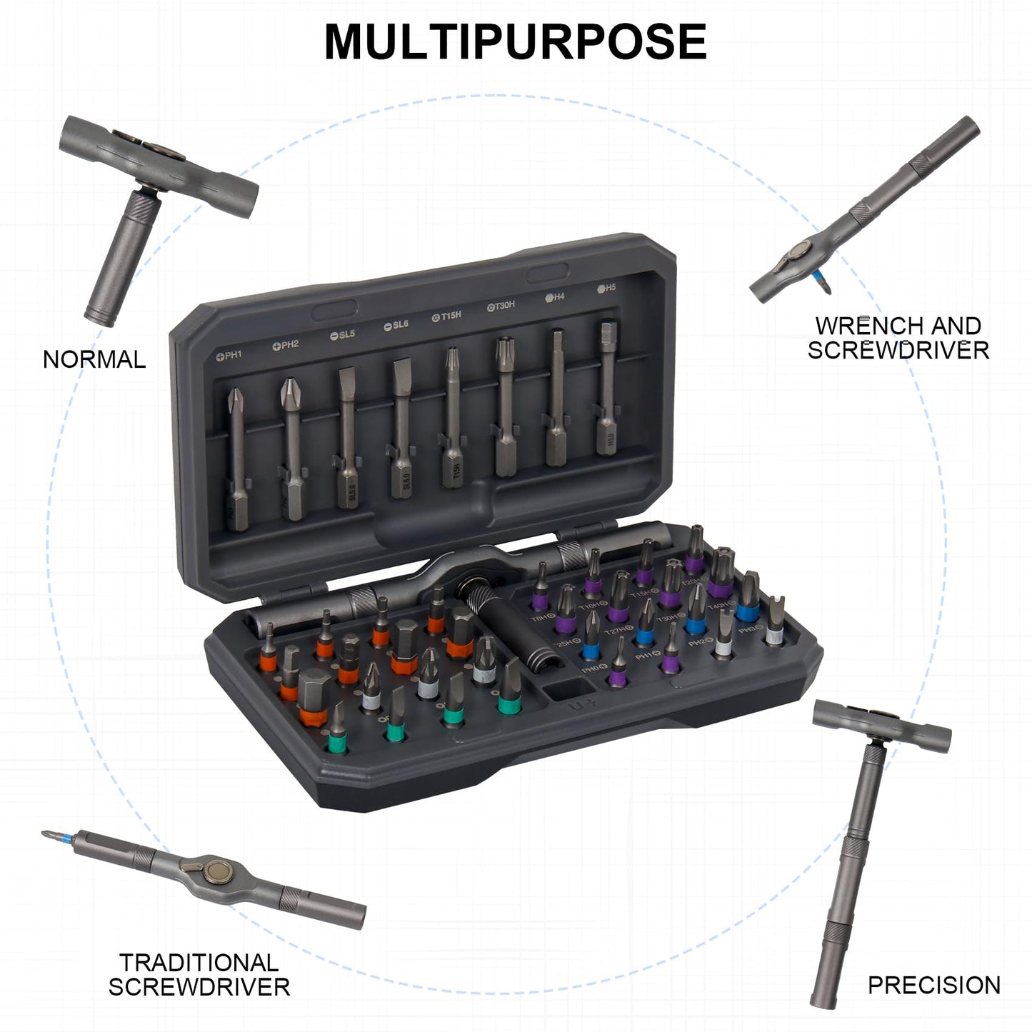 42 in 1 Magnetic Screwdriver Set, DIY Ratchet Screwdriver Set, Multi Bit Screw Driver Set Kit with Case, Handle Detachable, Portable Repair Tool for Electronics, Glasses, Bicycles & Home Repair